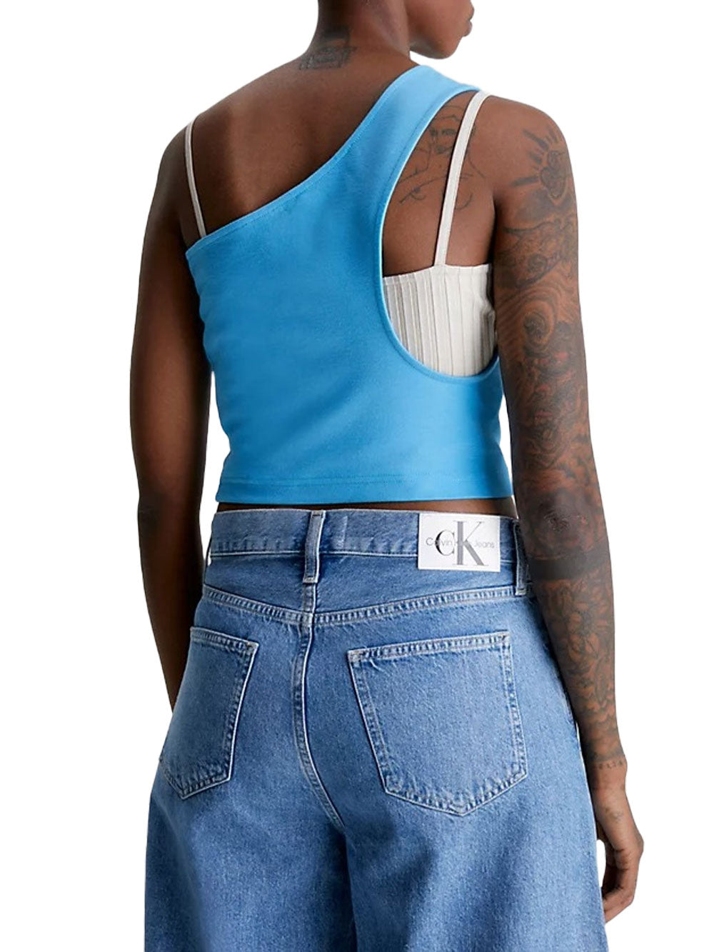 Calvin Klein Top asimmetrico da Donna Celeste