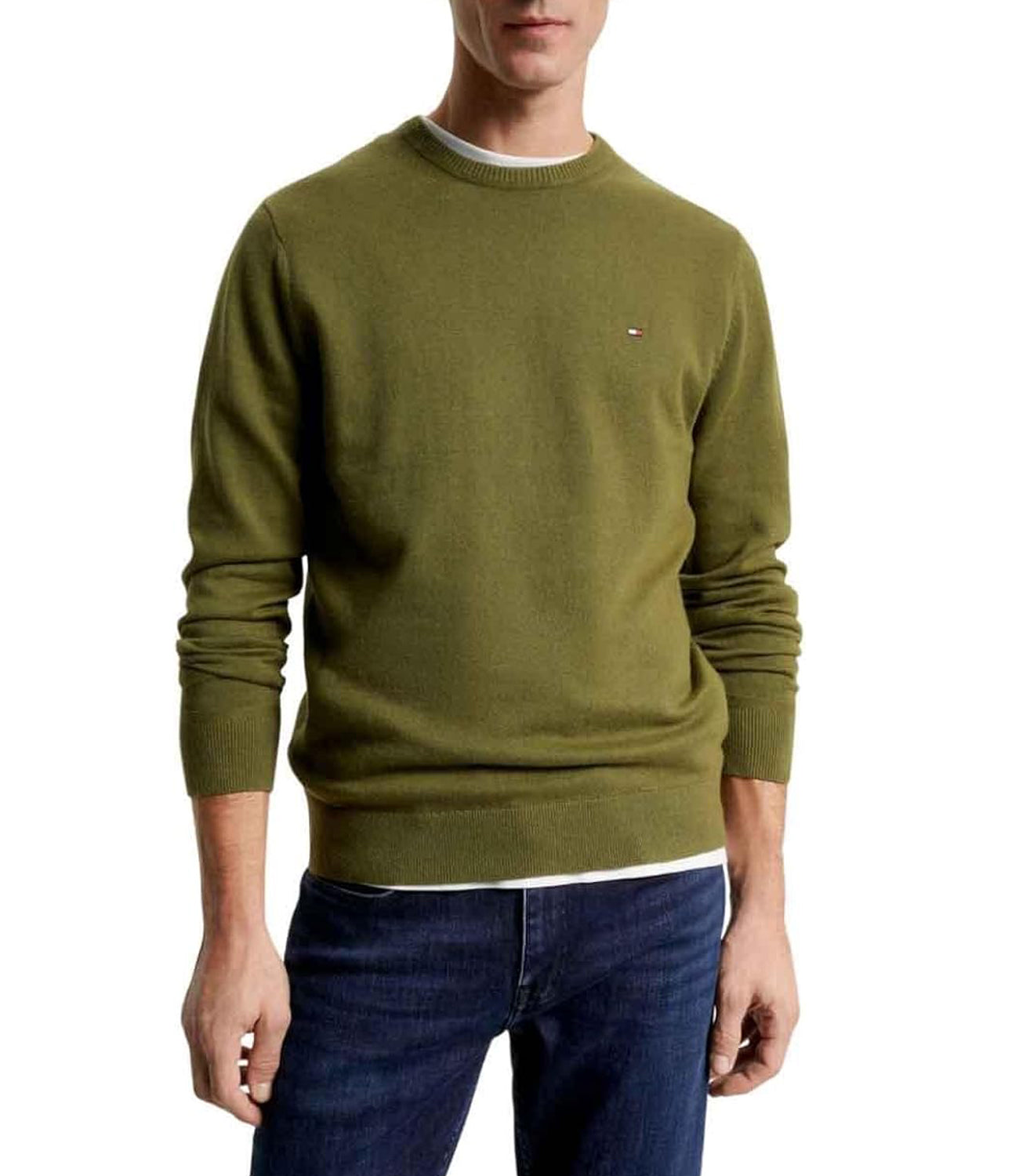 Tommy Hilfiger Maglione Girocollo Uomo Mod. MW0MW28046 COT-CASH MS2 Verde