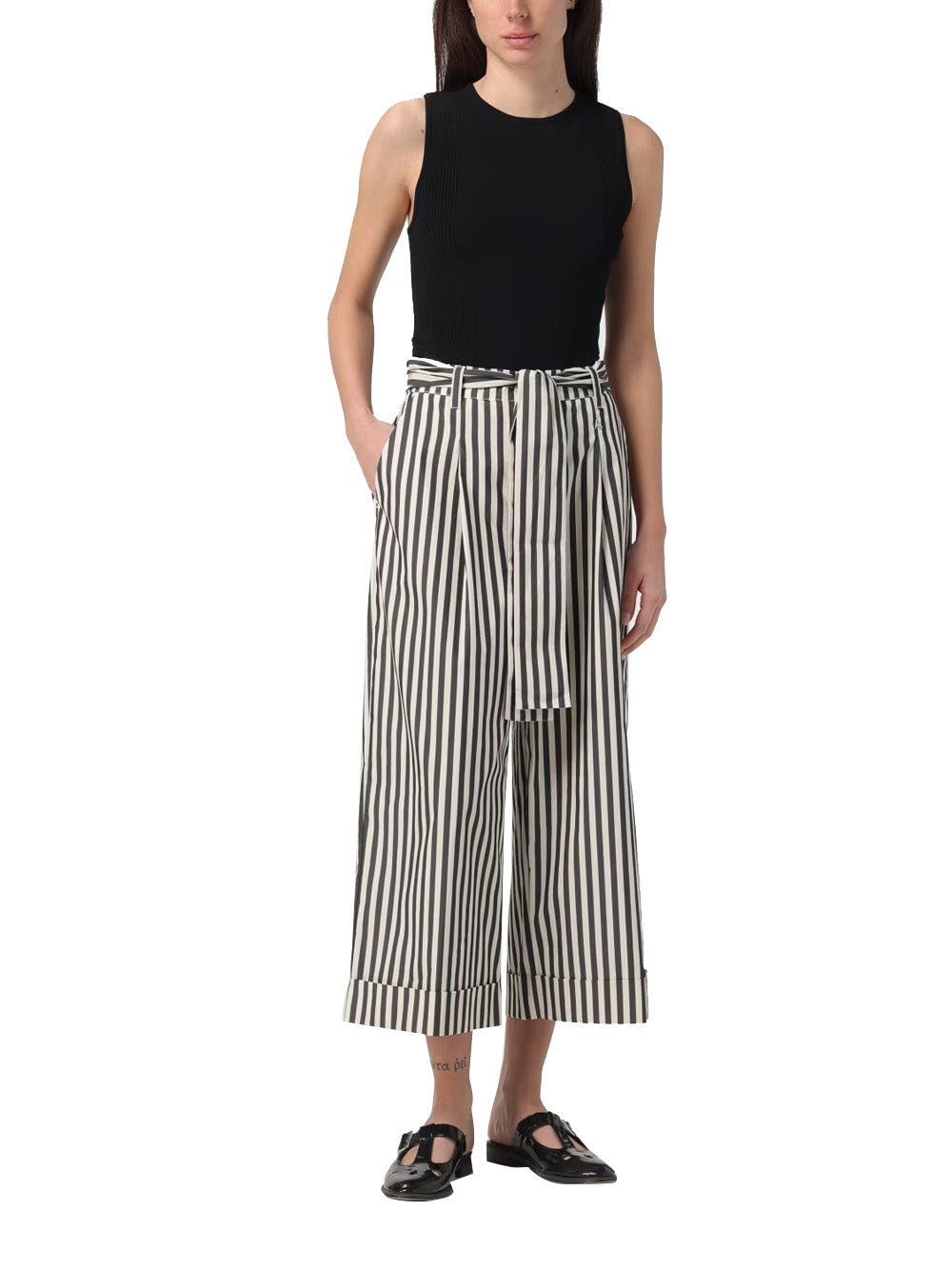 Pantalone Palazzo Actitude Cropped da Donna - Bianco Nero