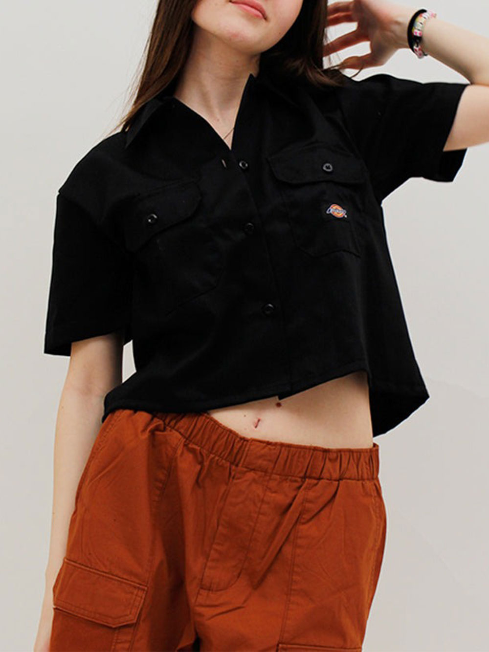 Camicia Casual Dickies Work Shirt Cropped da Donna - Nero