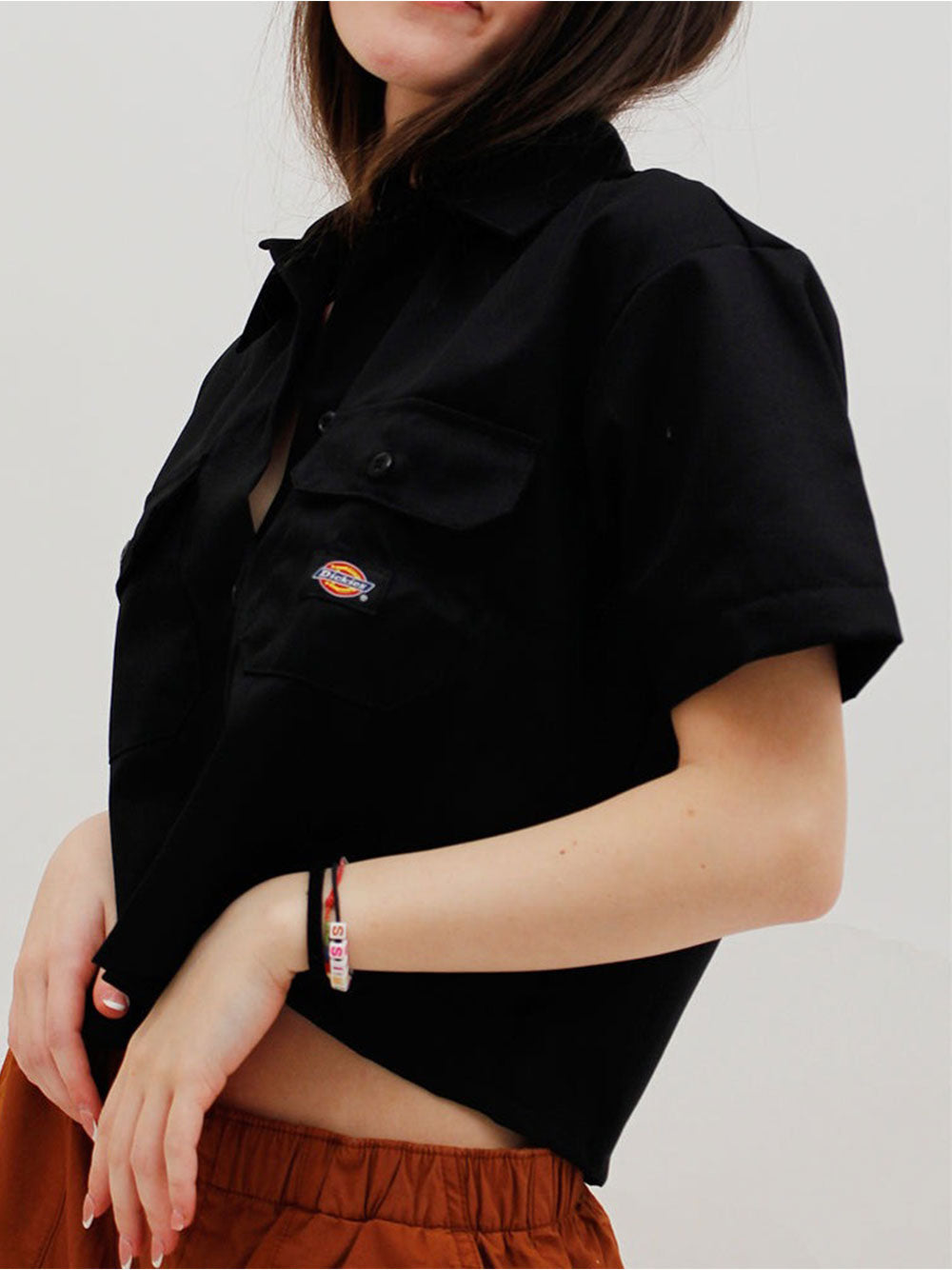 Camicia Casual Dickies Work Shirt Cropped da Donna - Nero