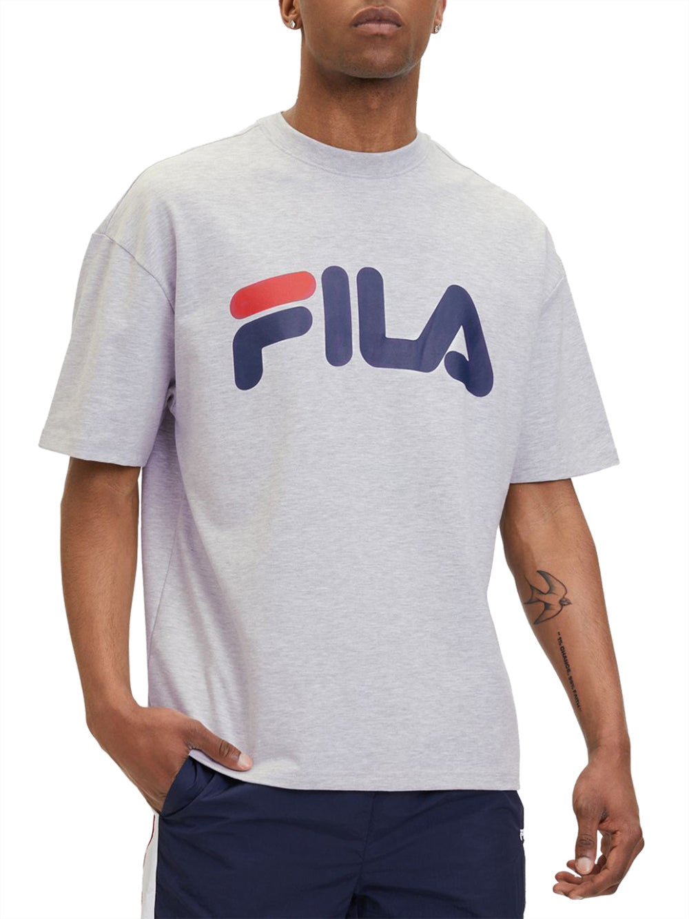 T-shirt Fila Lowell Oversized Logo da Uomo - Grigio