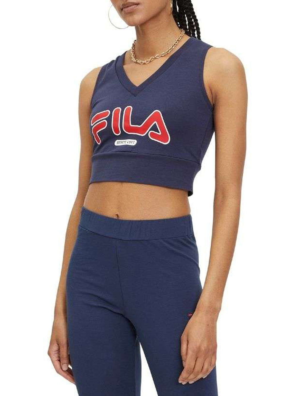 Canotta Fila Laixi Cropped V-Neck da Donna - Blu