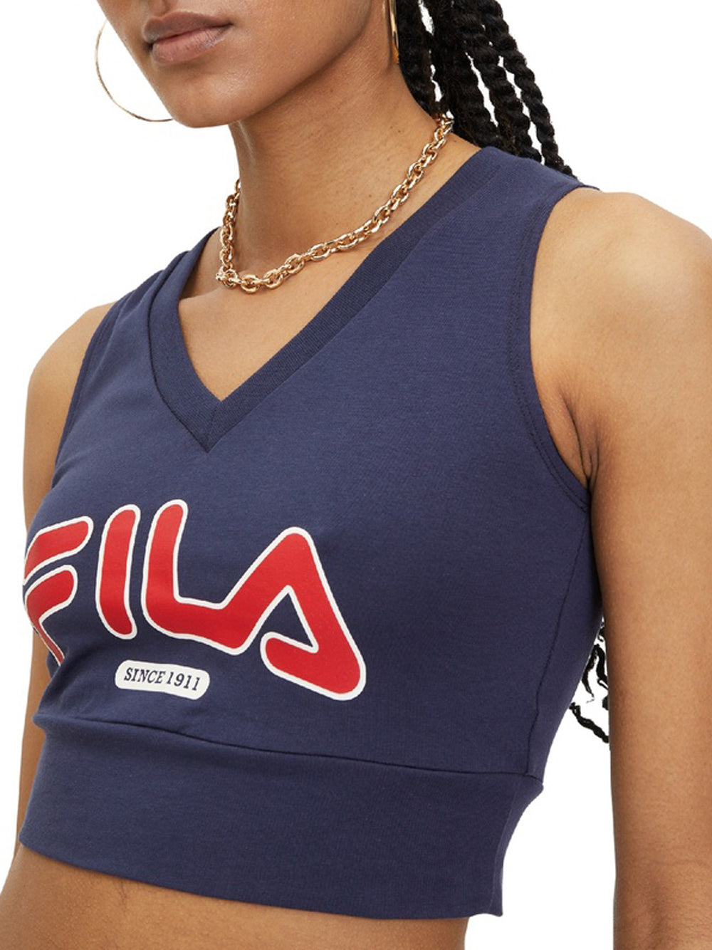 Canotta Fila Laixi Cropped V-Neck da Donna - Blu