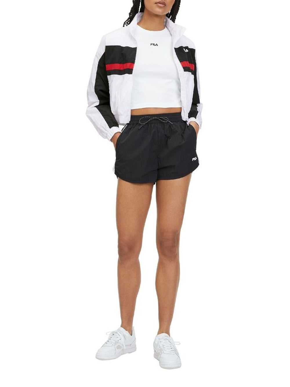 Felpa Zip Fila Lubu Cropped Track da Donna - Bianco