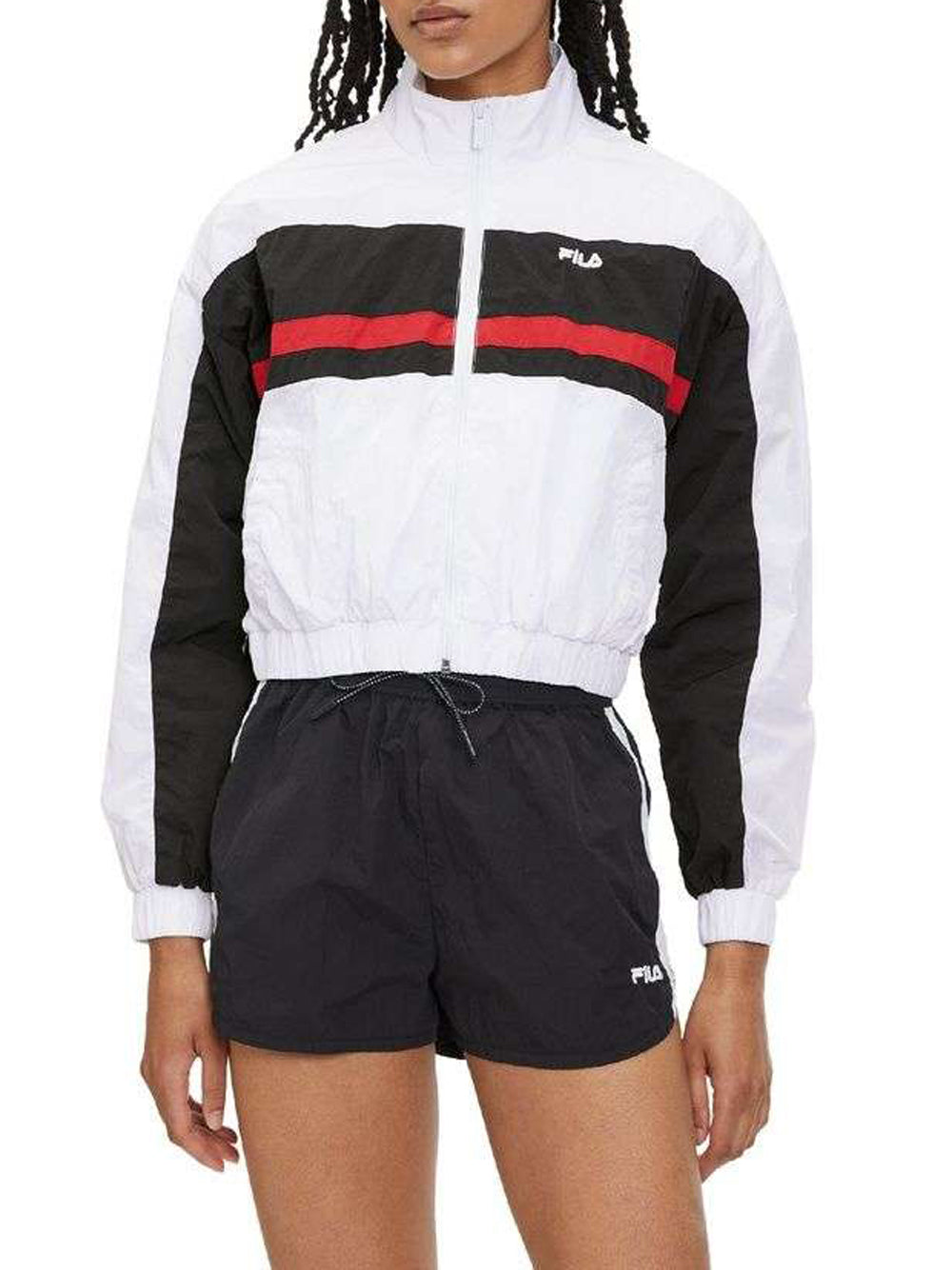 Felpa Zip Fila Lubu Cropped Track da Donna - Bianco