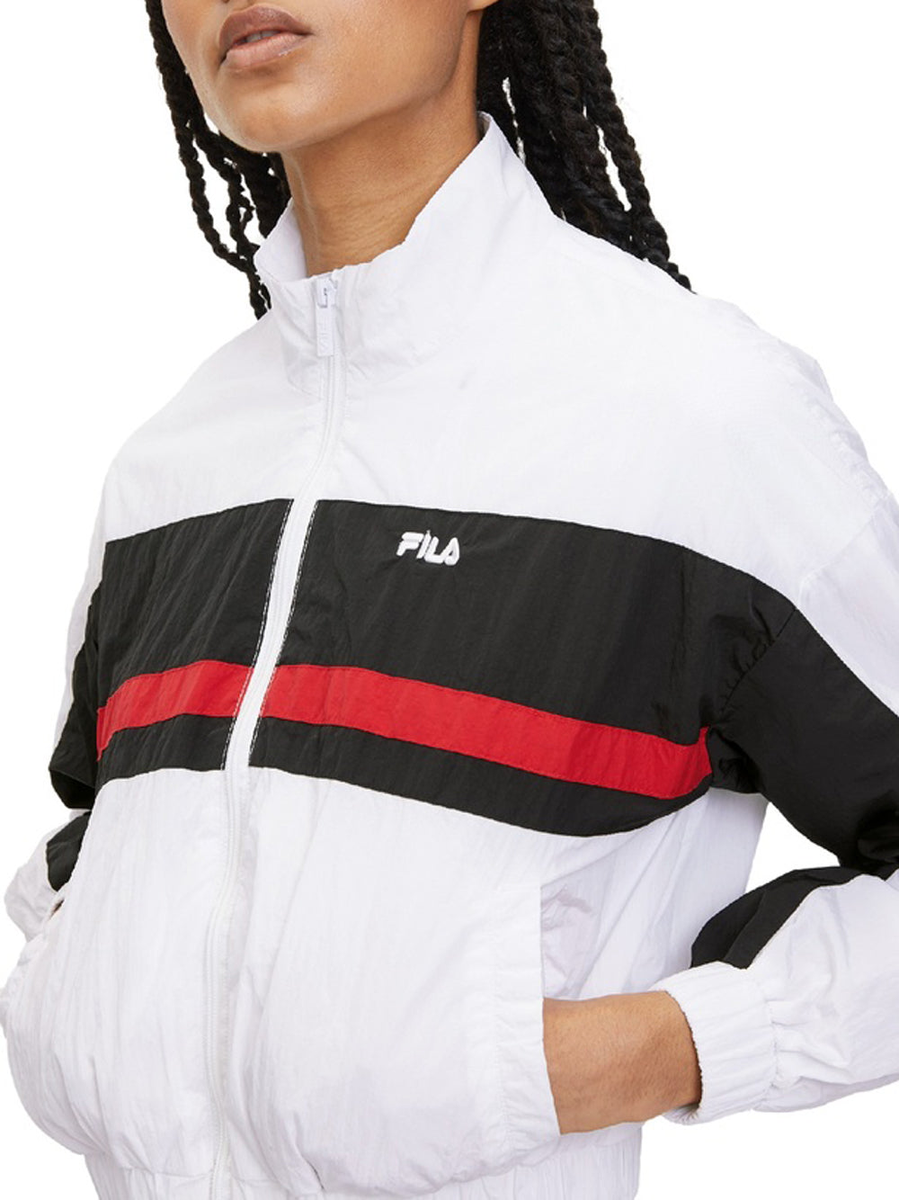 Felpa Zip Fila Lubu Cropped Track da Donna - Bianco