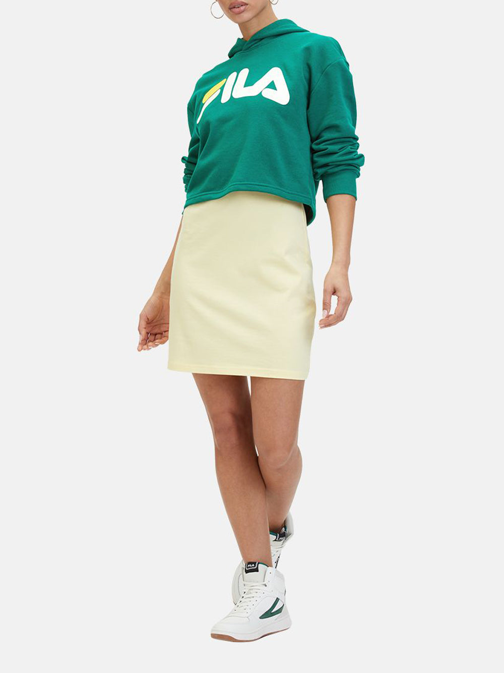 Felpa Cappuccio Fila Lafia Cropped Logo da Donna - Verde