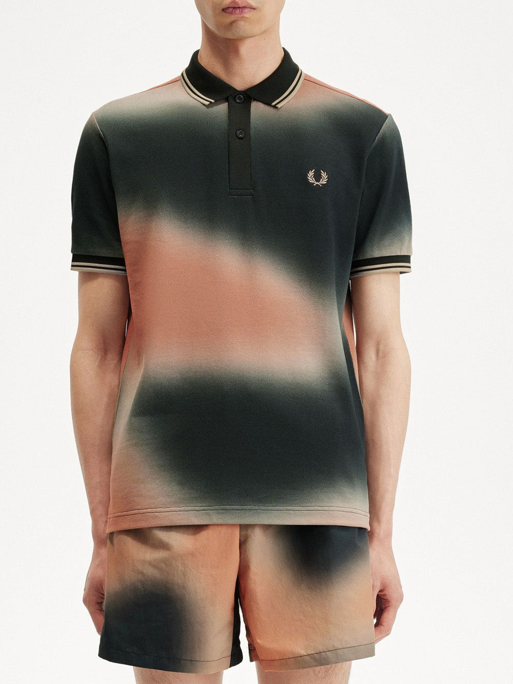 Polo Fred Perry Thermal Print da Uomo - Verde