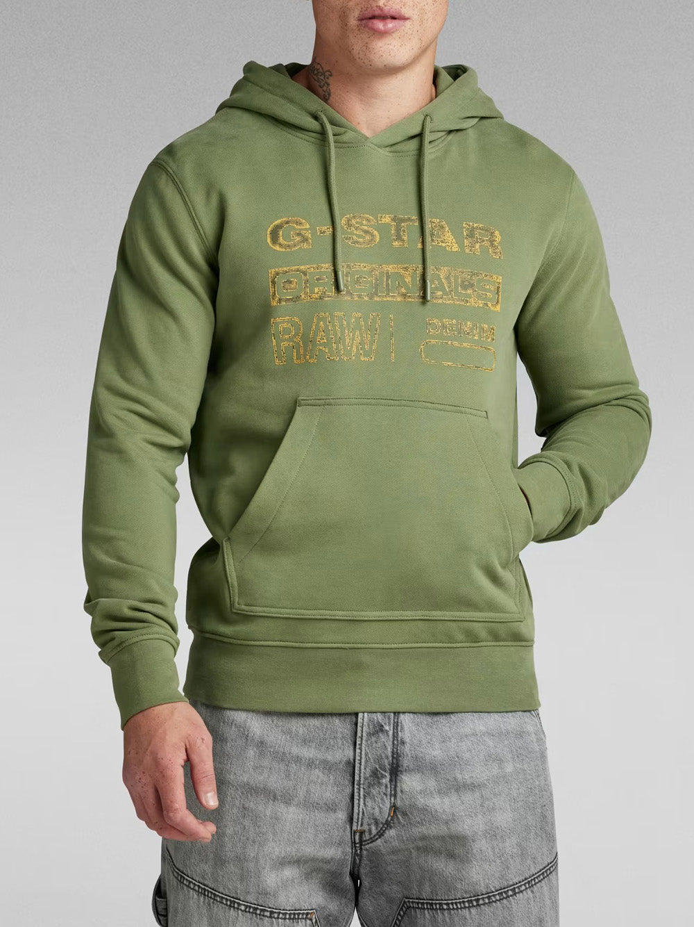 Felpa Cappuccio G-star Distressed da Uomo - Verde