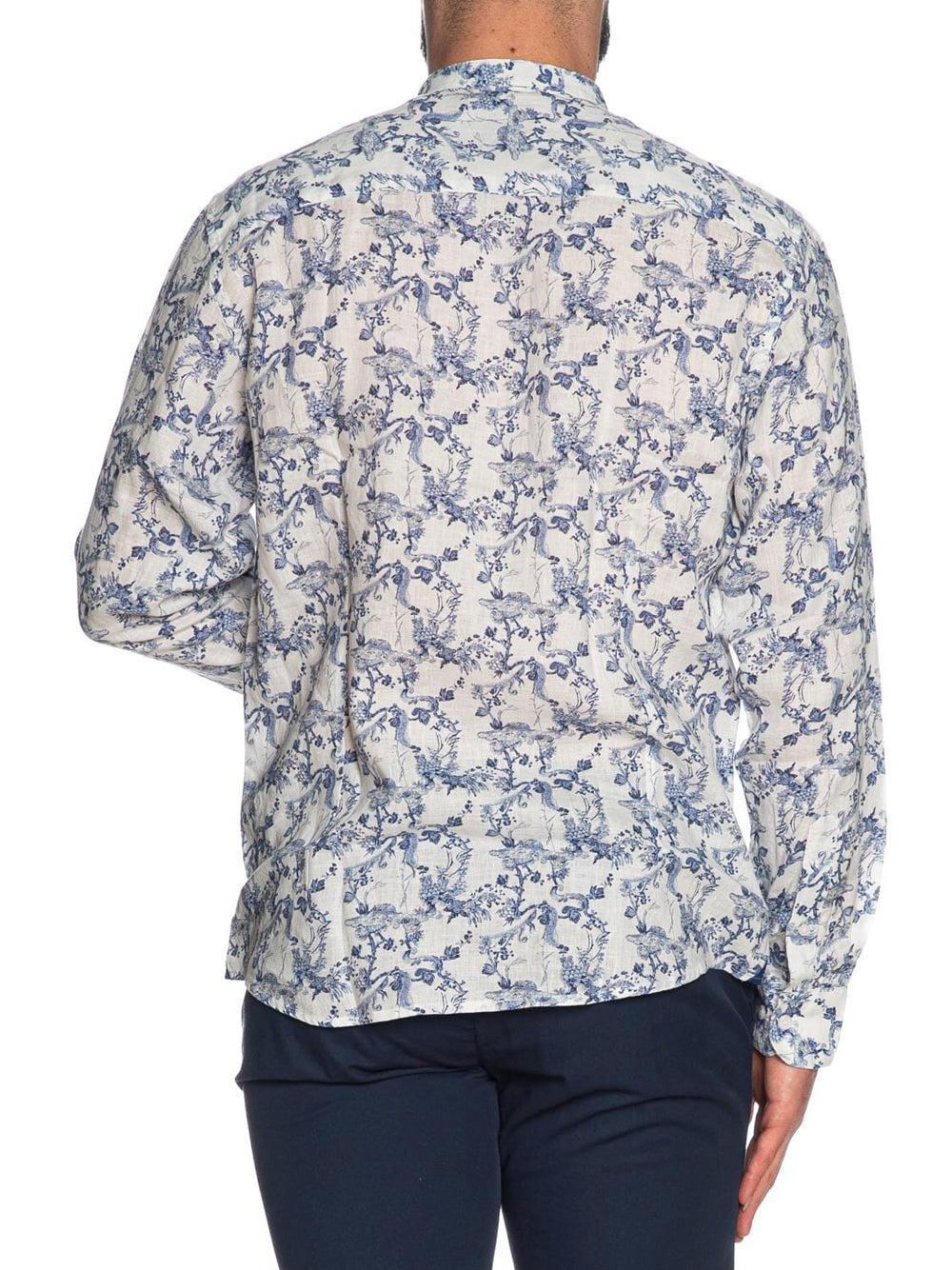 Camicia Casual Gianni Lupo Mandarin Linen Floral da Uomo - Bianco