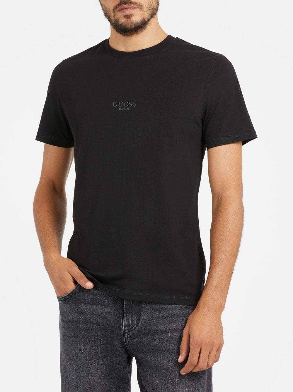 T-shirt Guess Aidy da Uomo - Nero