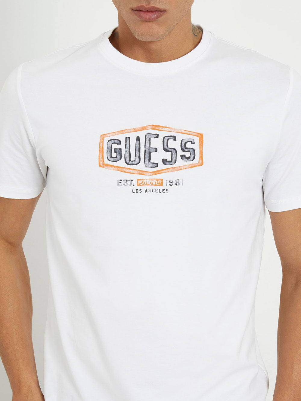 T-shirt Guess Box Crack Logo da Uomo - Bianco