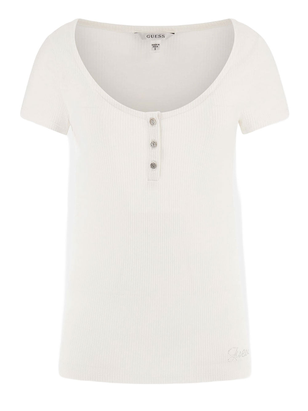 T-shirt Guess Karlee Jewel Henley da Donna - Bianco