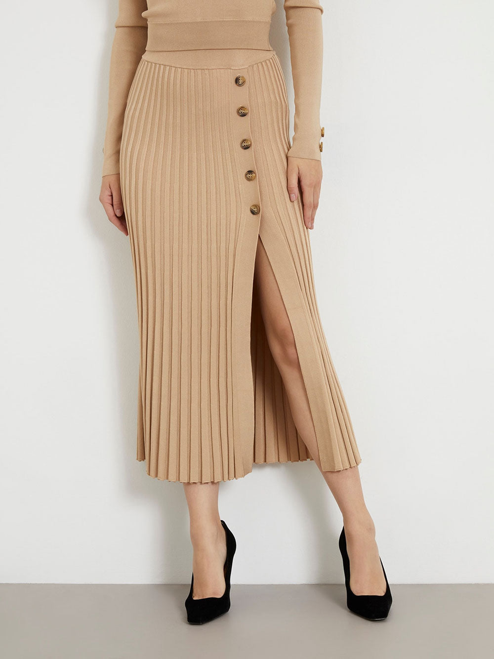 Gonna Longuette Guess Shopie Pleated da Donna - Beige