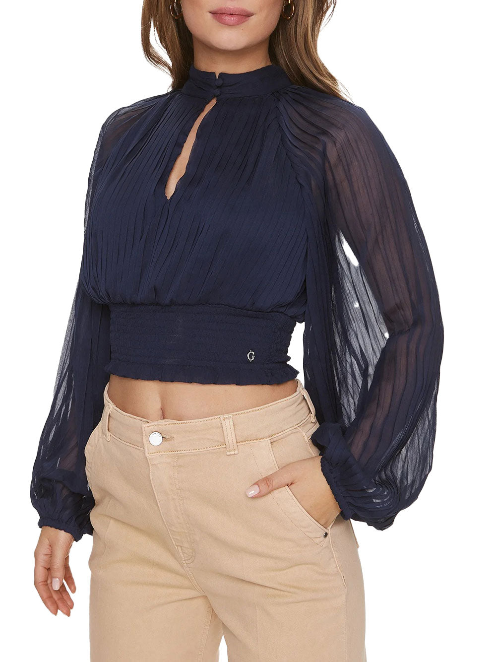 Top Guess Bianca Pleated da Donna - Blu