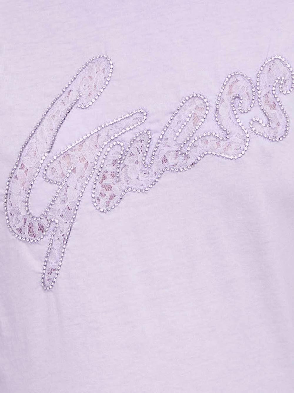 T-shirt Guess Lace Logo Easy da Donna - Viola