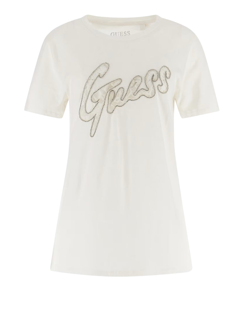 T-shirt Guess Lace Logo da Donna - Bianco