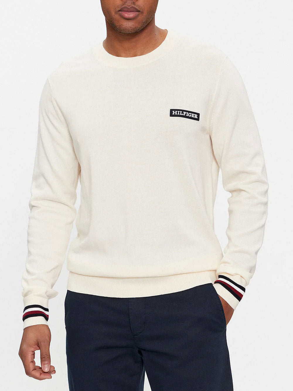 Pullover Tommy Hilfiger Global Stripe Crew da Uomo - Bianco