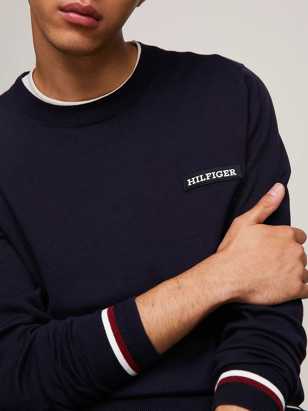 Pullover Tommy Hilfiger Global Stripe Crew da Uomo - Blu