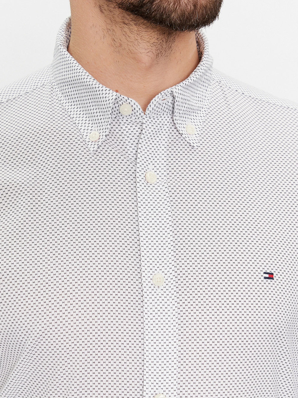 Camicia Classica Tommy Hilfiger Flex Mini Print da Uomo - Bianco