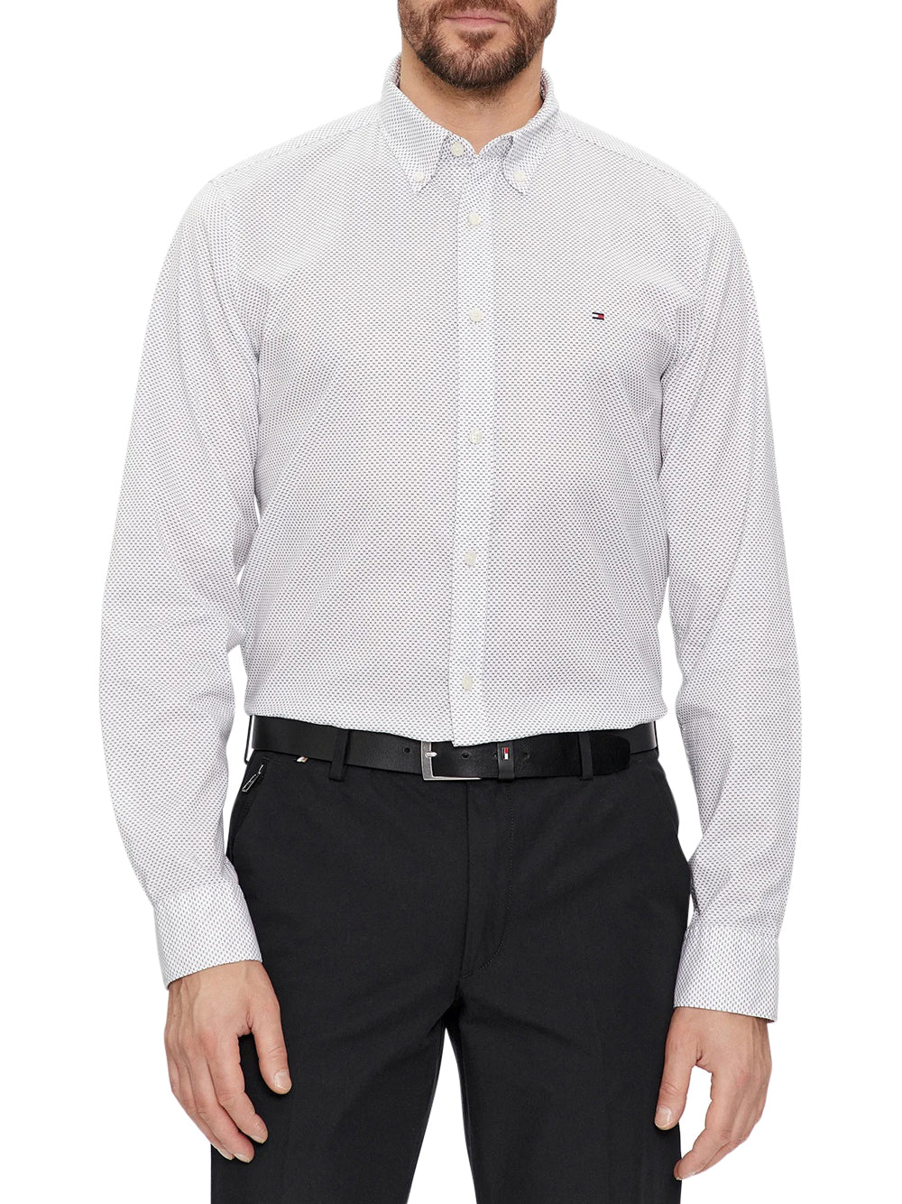 Camicia Classica Tommy Hilfiger Flex Mini Print da Uomo - Bianco