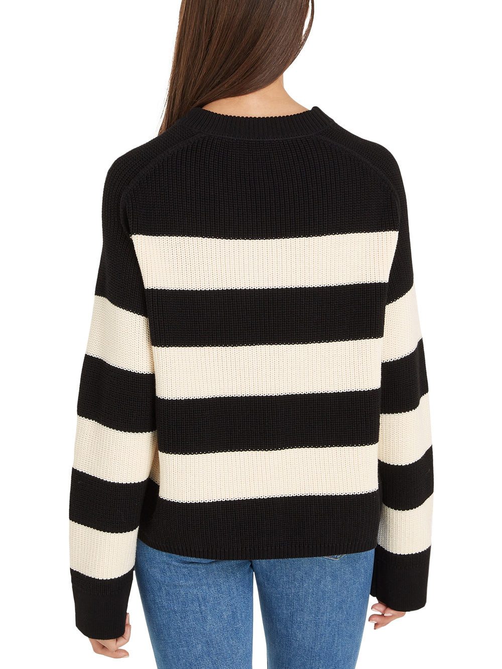 Pullover Tommy Hilfiger Stitch C-Nk da Donna - Avorio Nero