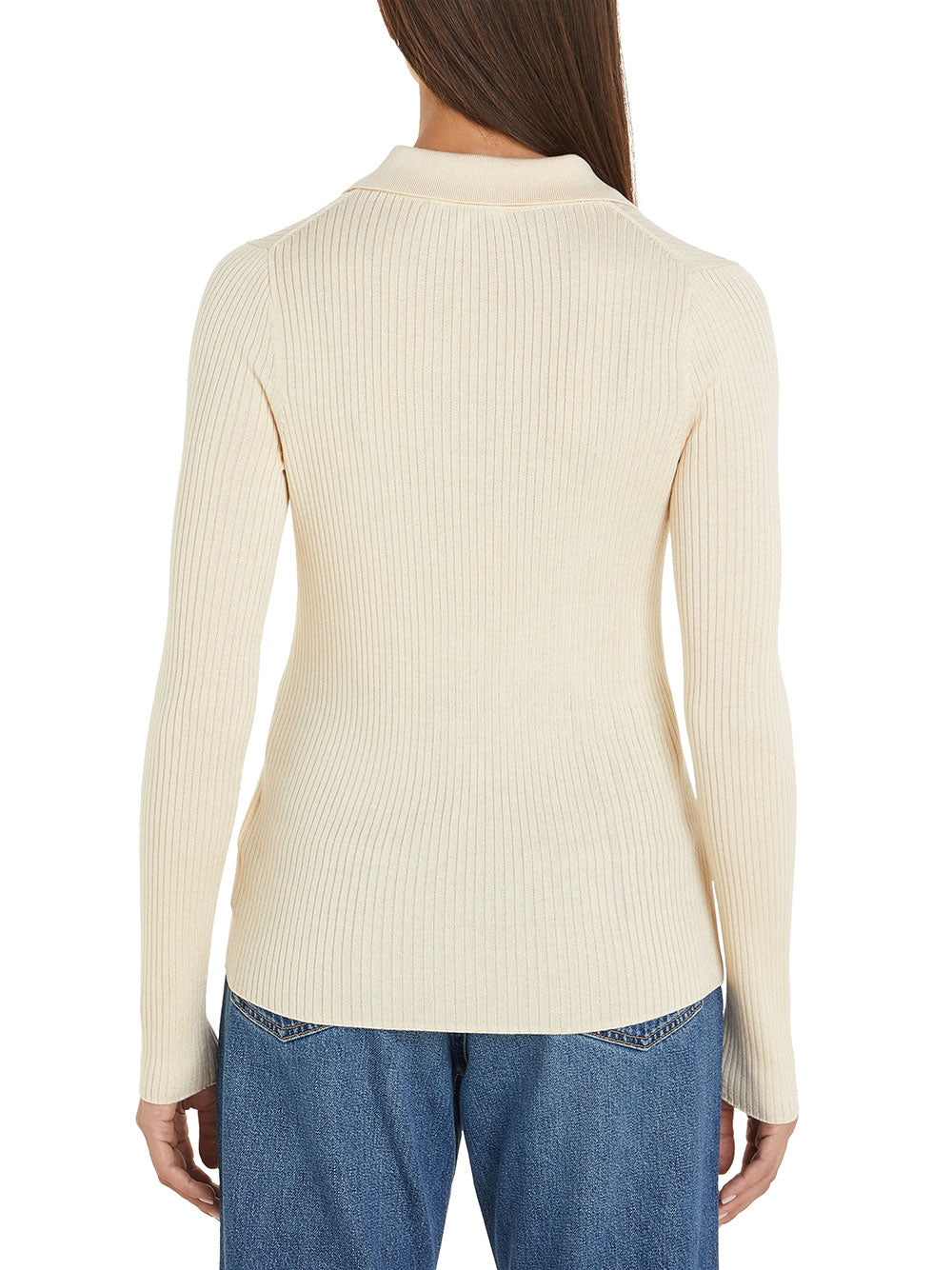 Polo Tommy Hilfiger Fine Ribs Sweater da Donna - Avorio