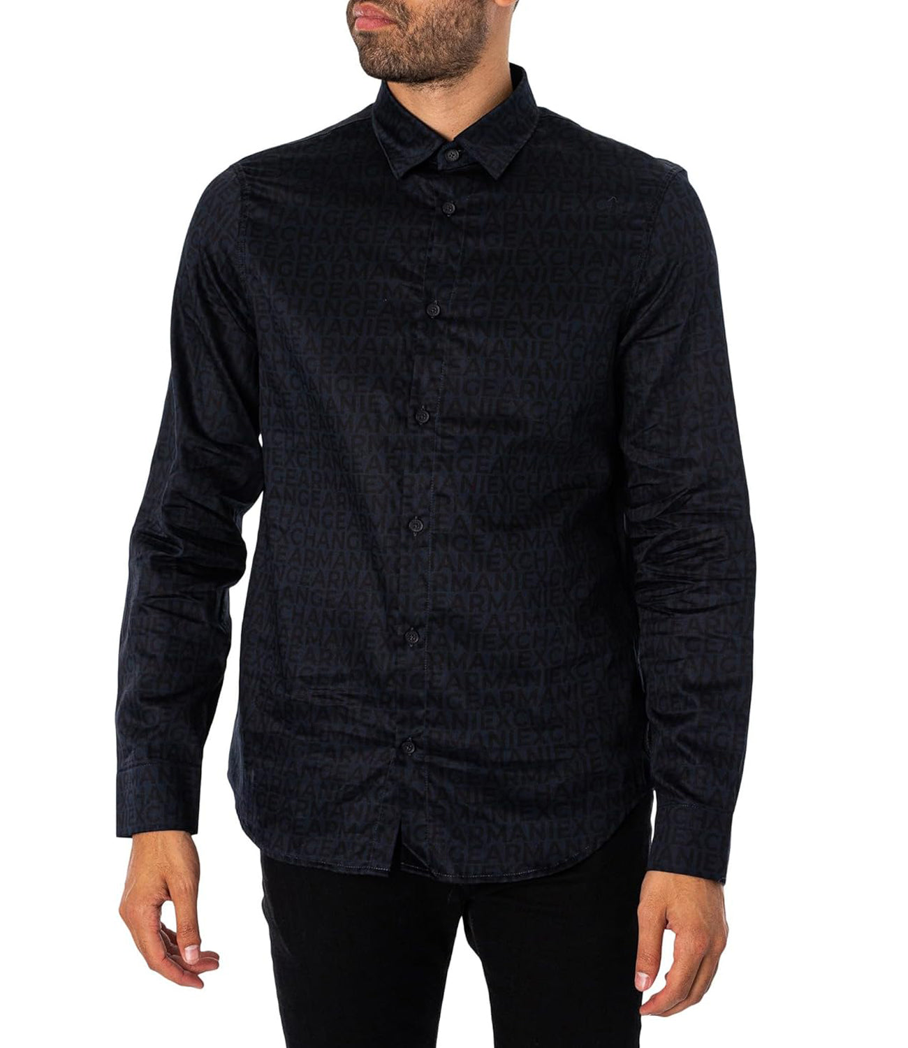 A|X Armani Exchange Camicia Uomo Mod. 6DZC45-ZNZRZ 55JR Navy Lettering Small