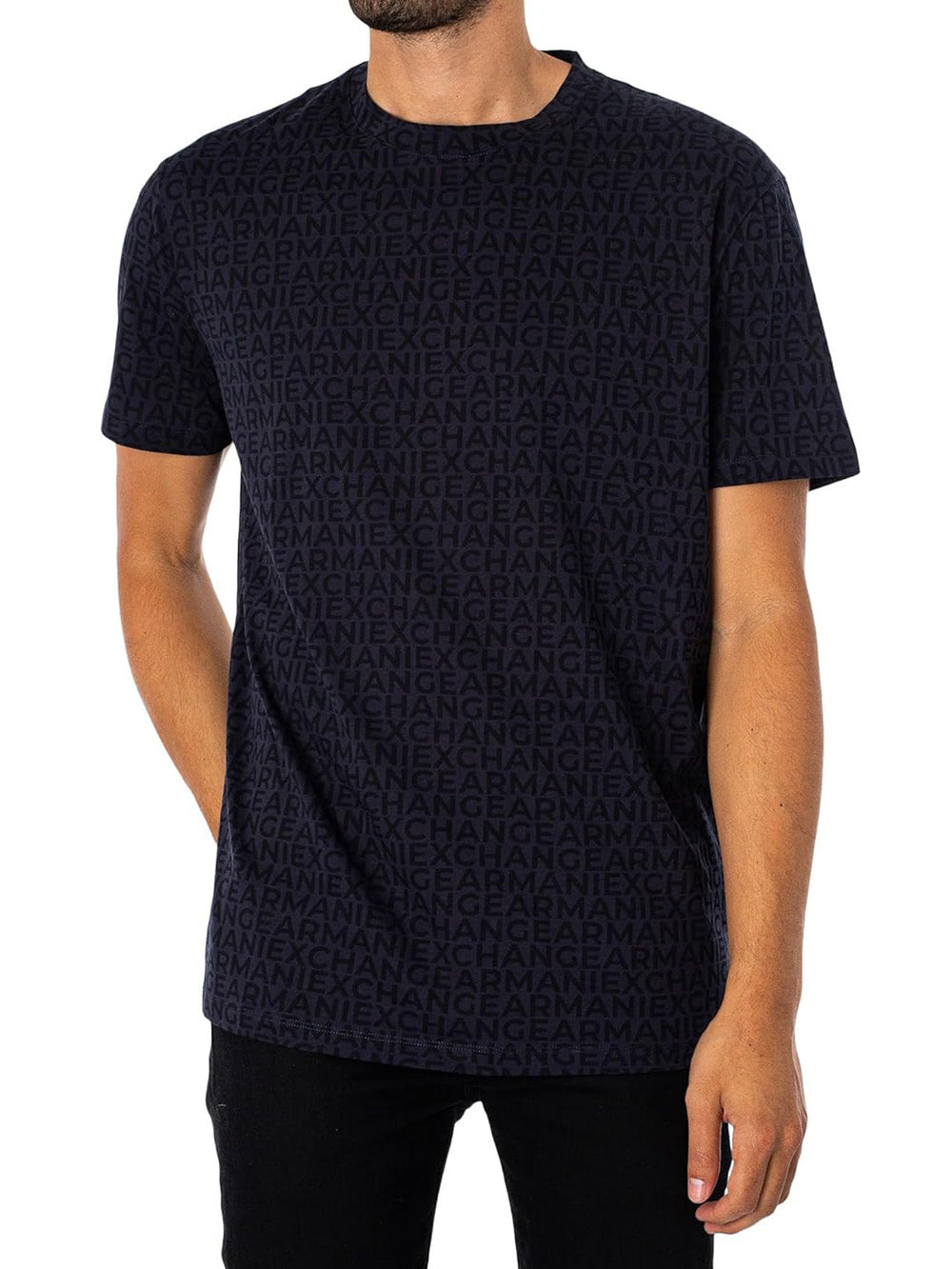 A|X Armani Exchange T-shirt Uomo Mod. 6DZTJA-ZJH4Z 55JR Navy Lettering Small