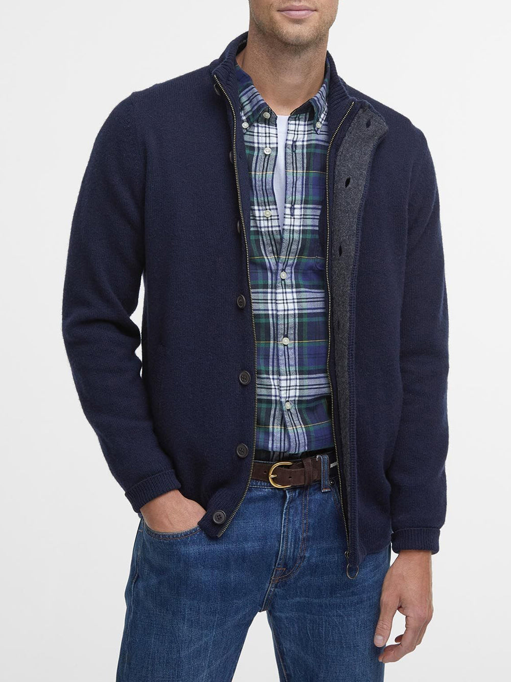 Cardigan Barbour Essential Patch Zip da Uomo - Blu