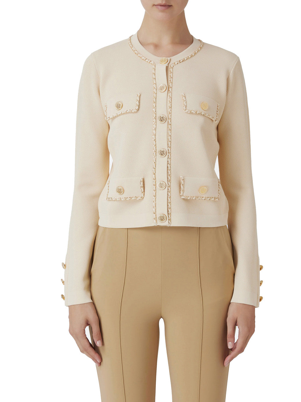 Cardigan Elisabetta Franchi Cropped Tricot da Donna - Avorio