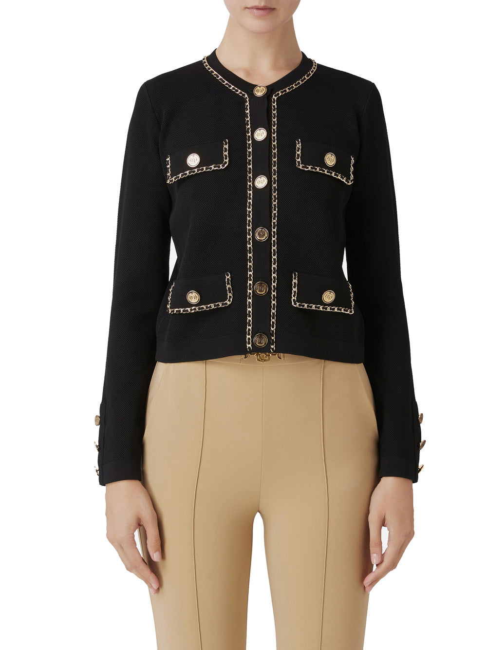 Cardigan Elisabetta Franchi Cropped Tricot da Donna - Nero