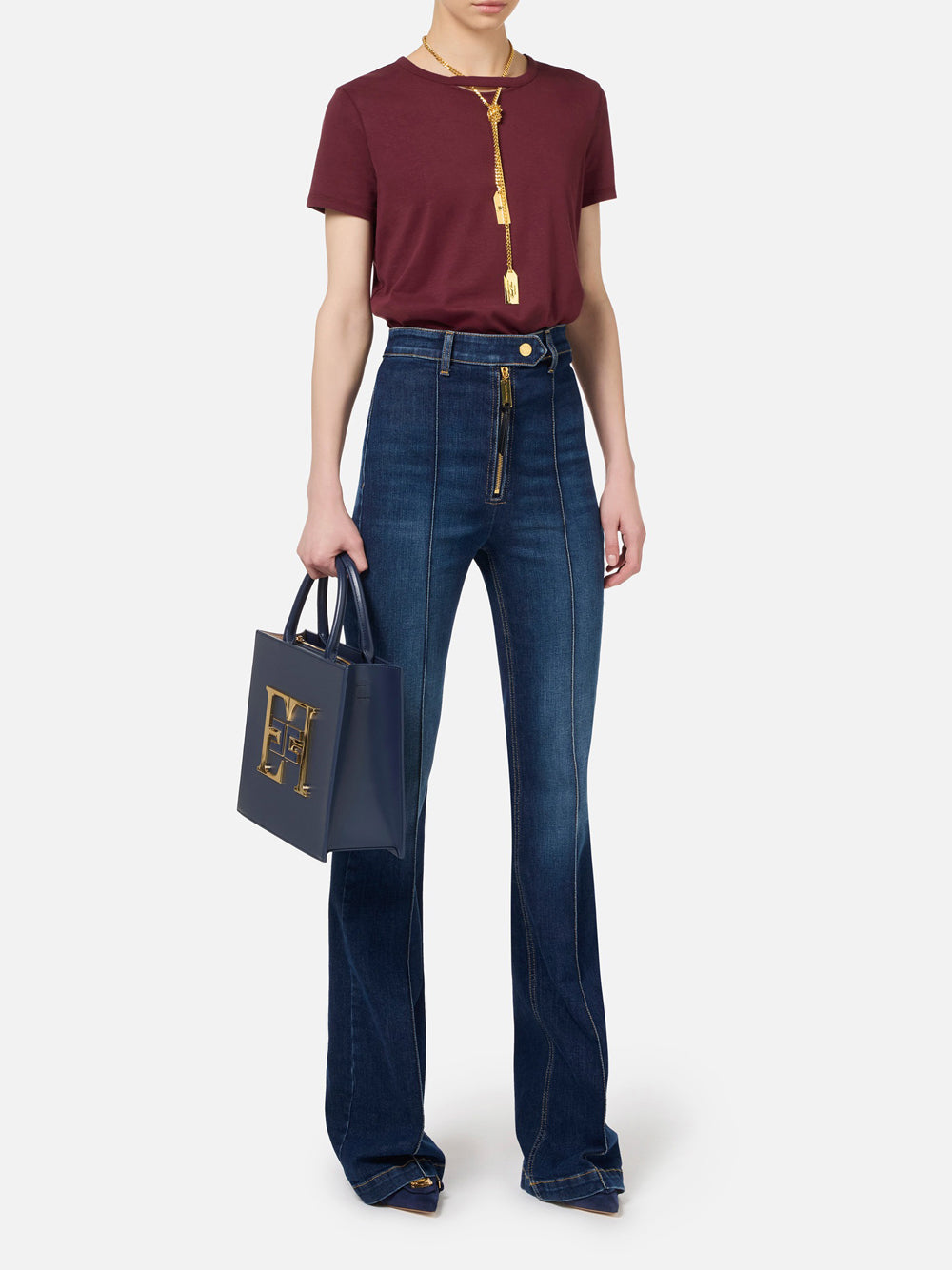 Jeans a Zampa Elisabetta Franchi da Donna - Denim