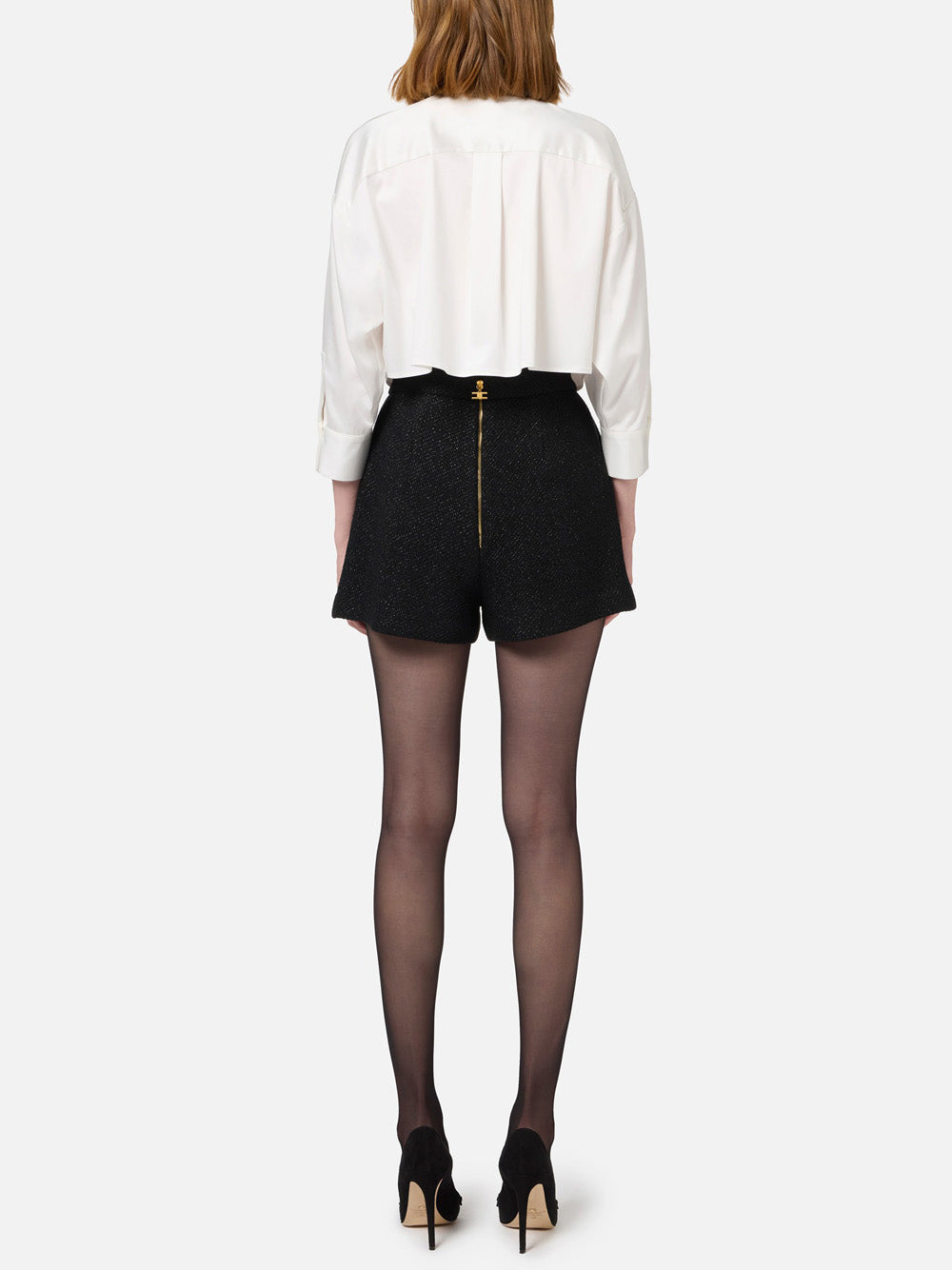 Shorts Elisabetta Franchi Tweed Laminato da Donna - Nero