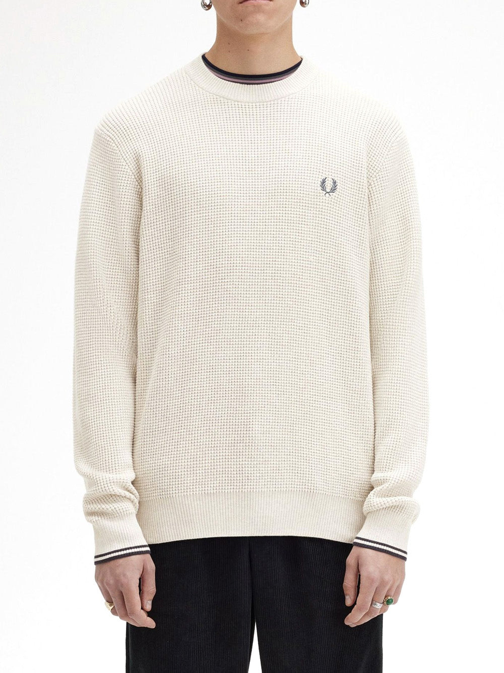 Maglione Fred Perry Waffle Stitch da Uomo - Avorio