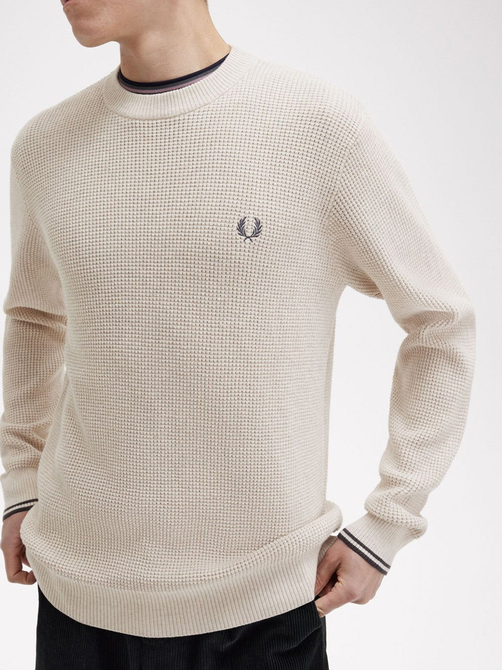 Maglione Fred Perry Waffle Stitch da Uomo - Avorio