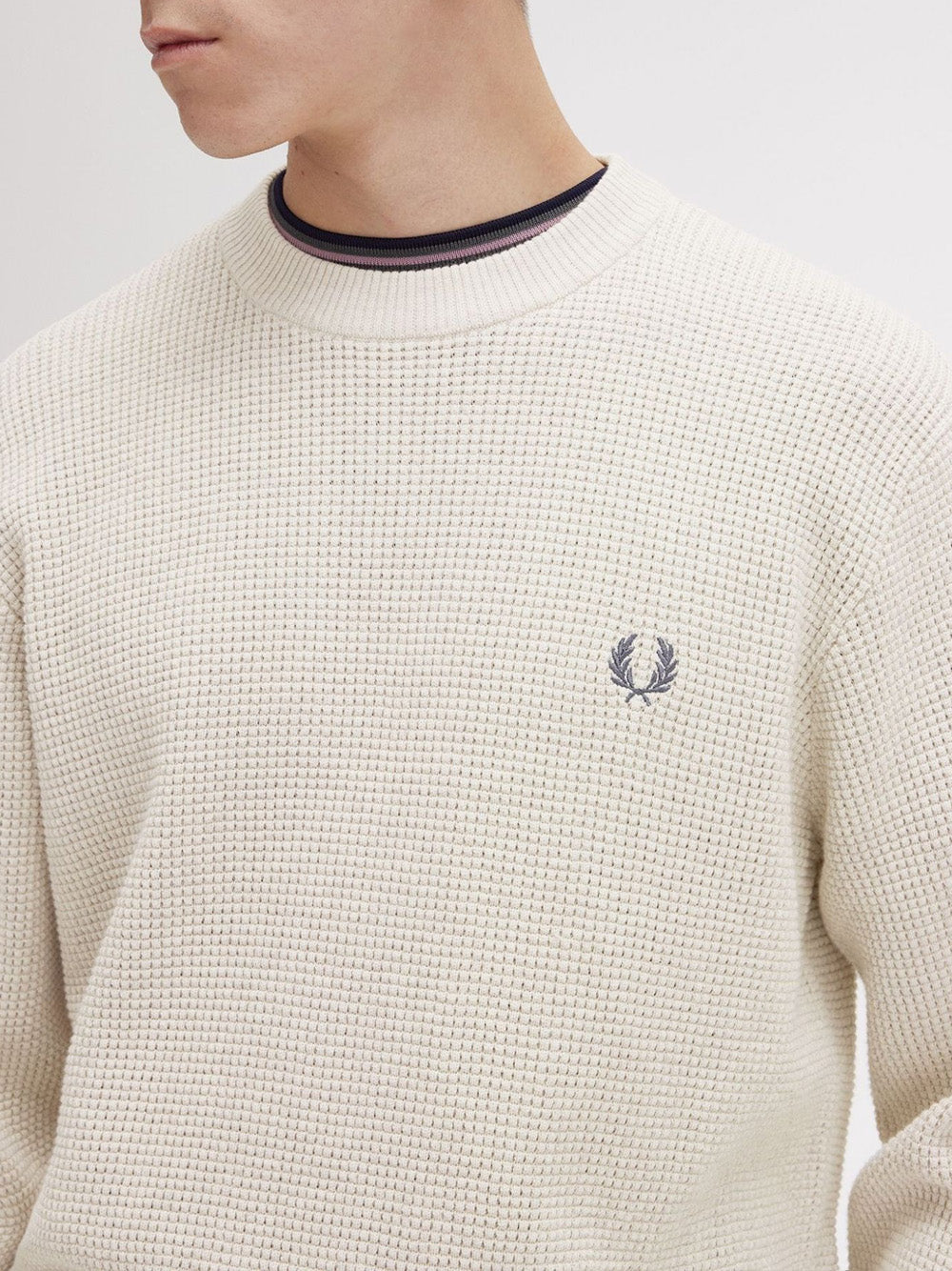 Maglione Fred Perry Waffle Stitch da Uomo - Avorio