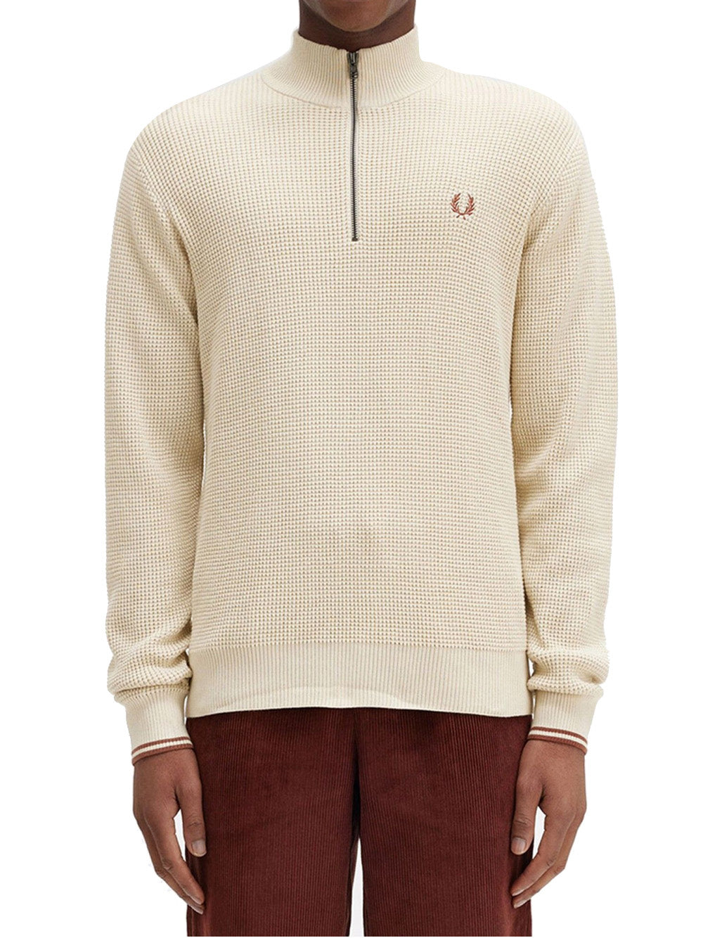 Pullover Zip Fred Perry Waffle Stitch Half Zip da Uomo - Avorio