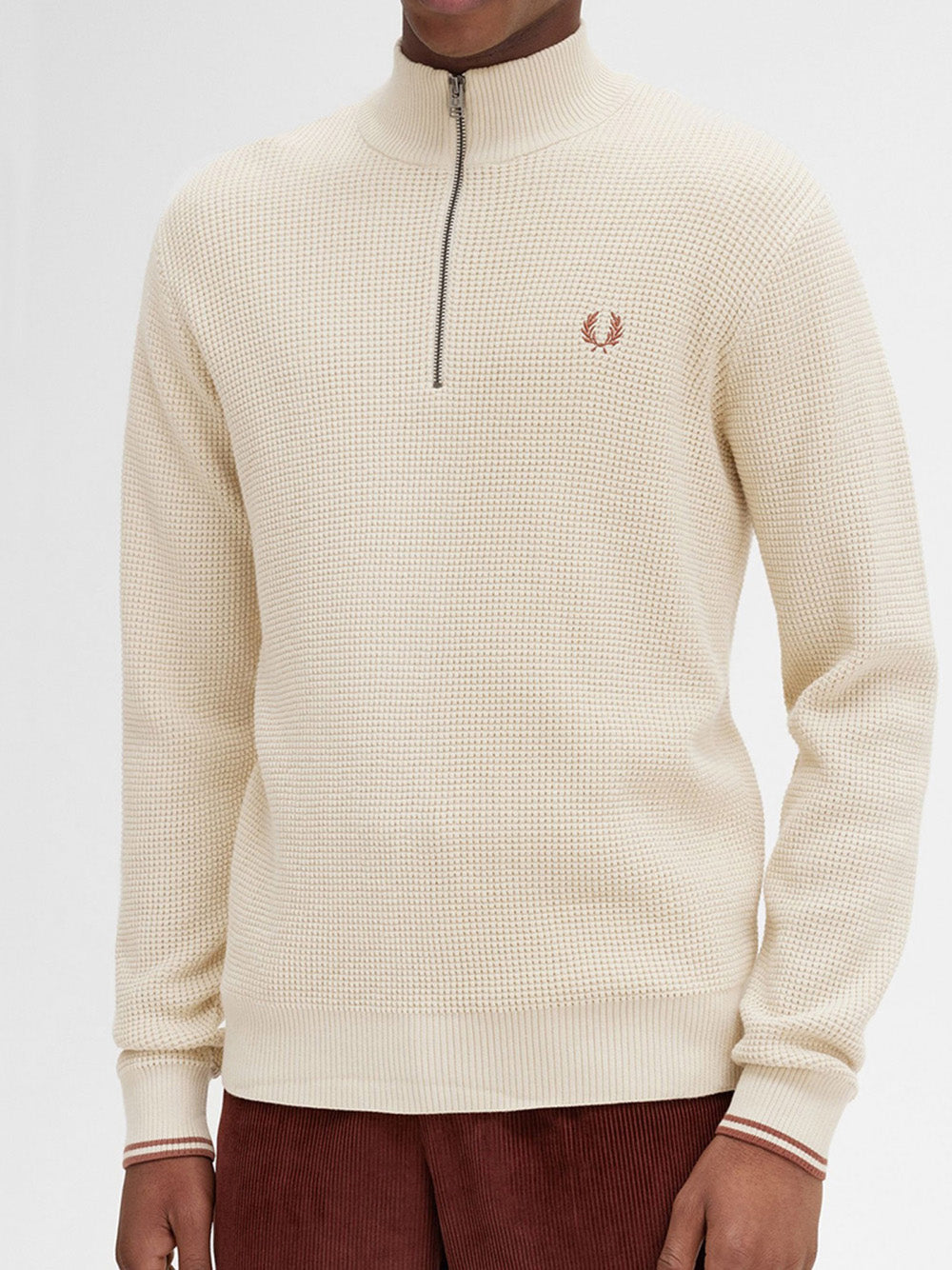 Pullover Zip Fred Perry Waffle Stitch Half Zip da Uomo - Avorio