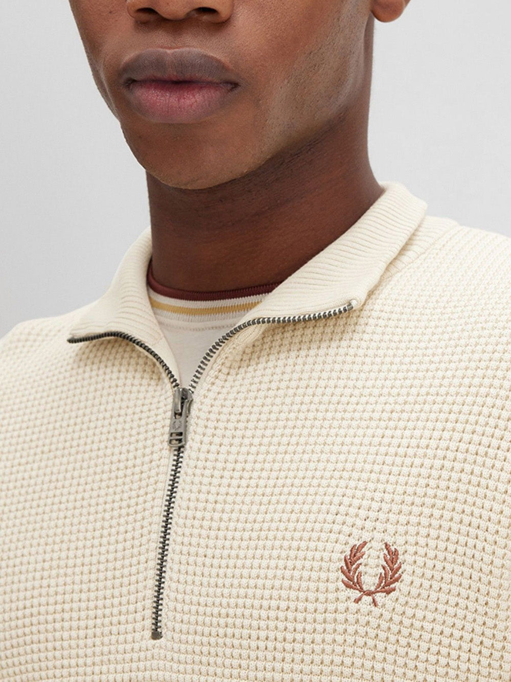 Pullover Zip Fred Perry Waffle Stitch Half Zip da Uomo - Avorio