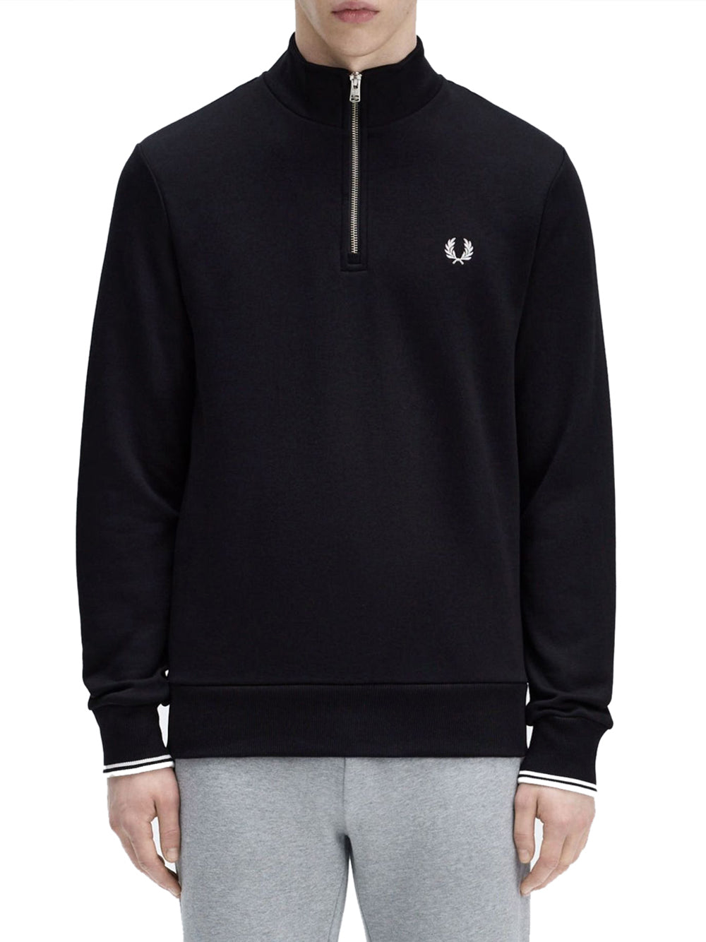 Felpa Zip Fred Perry Half Zip da Uomo - Nero