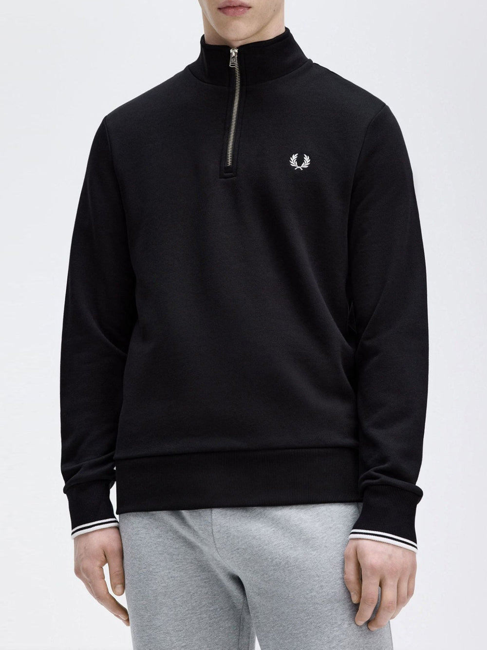 Felpa Zip Fred Perry Half Zip da Uomo - Nero