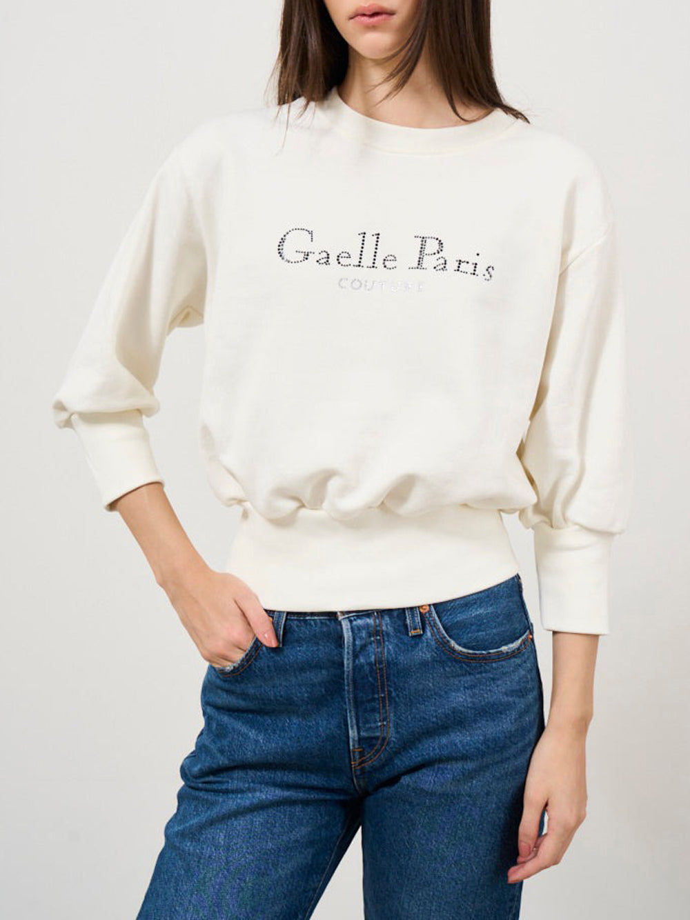 Gaëlle Paris Felpa Gaelle Logo Strass da Donna - Bianco