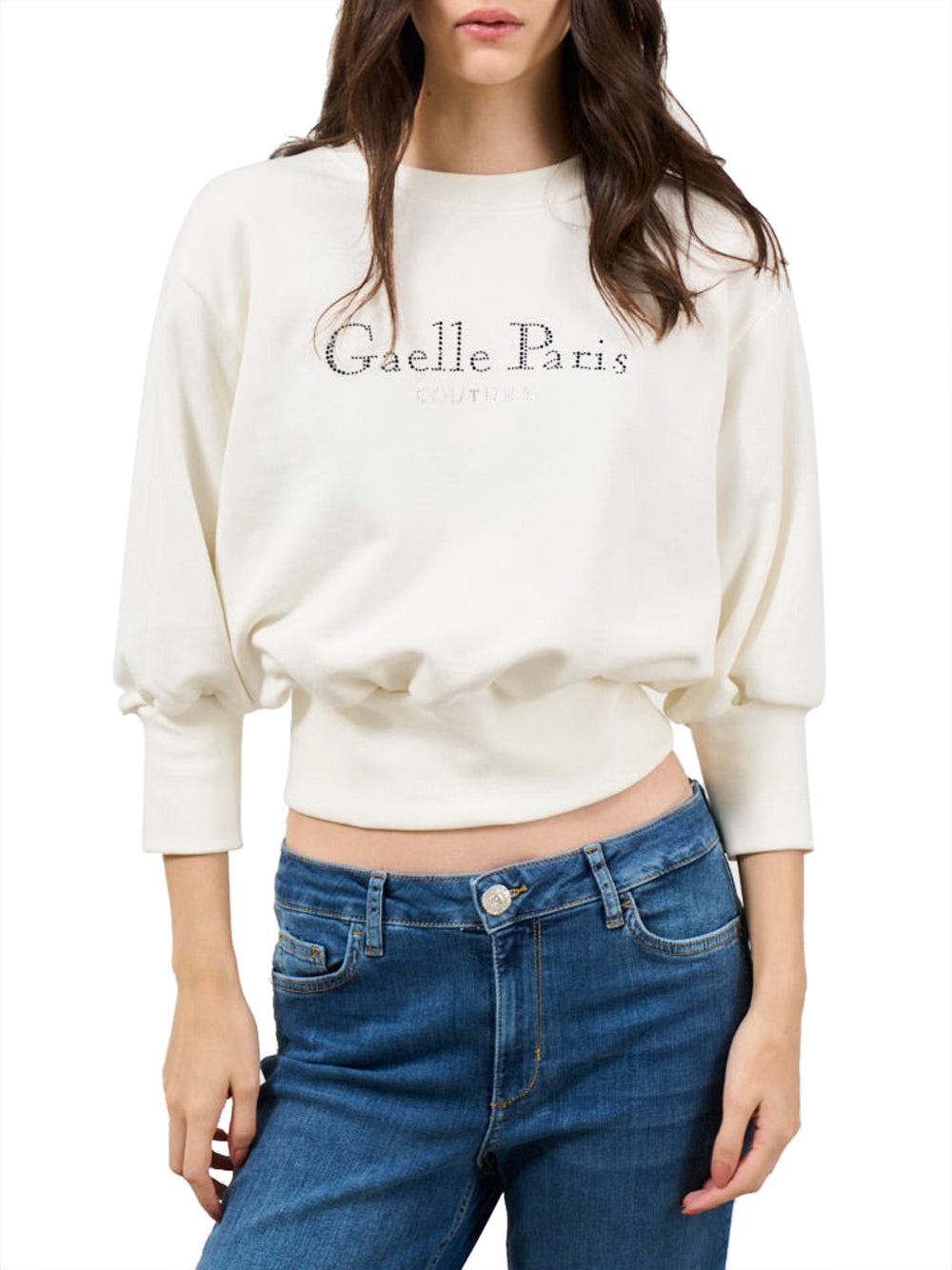 Gaëlle Paris Felpa Gaelle Logo Strass da Donna - Bianco