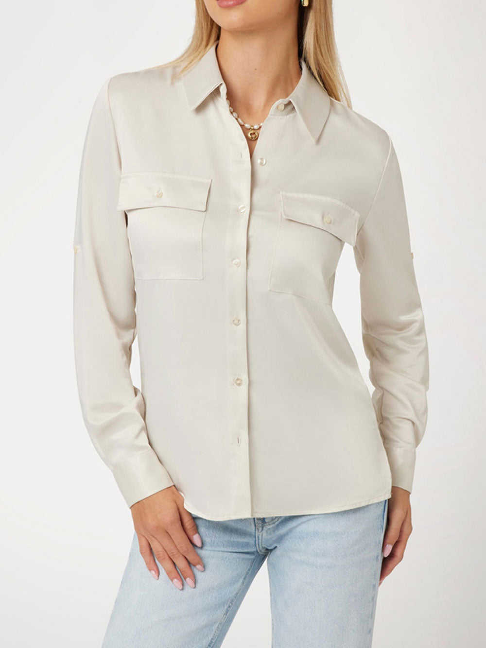 Camicia Guess Anastasia Satin da Donna - Avorio