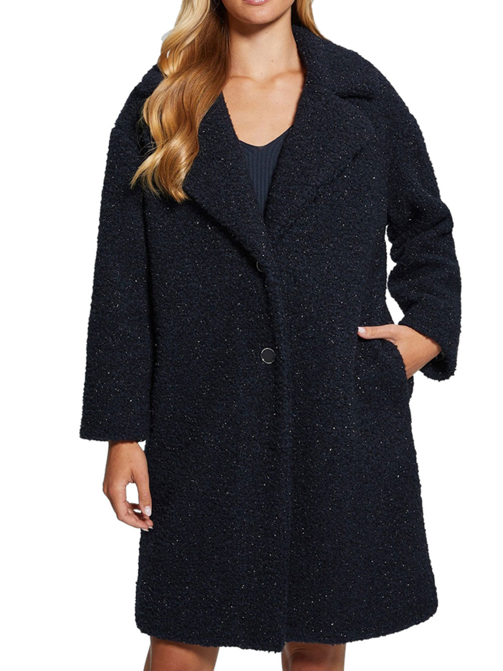 Cappotto Guess Berenice Lurex da Donna - Blu