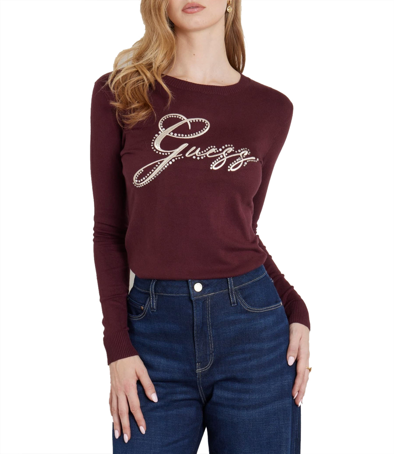 Guess Maglia Donna Mod. W4BR04 Z2NQ2 G596 Bordeau Rosso