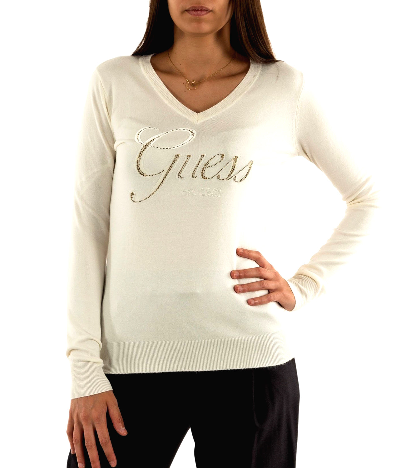 Guess Maglia Donna Mod. W4BR06 Z2NQ2 G012 Panna Avorio