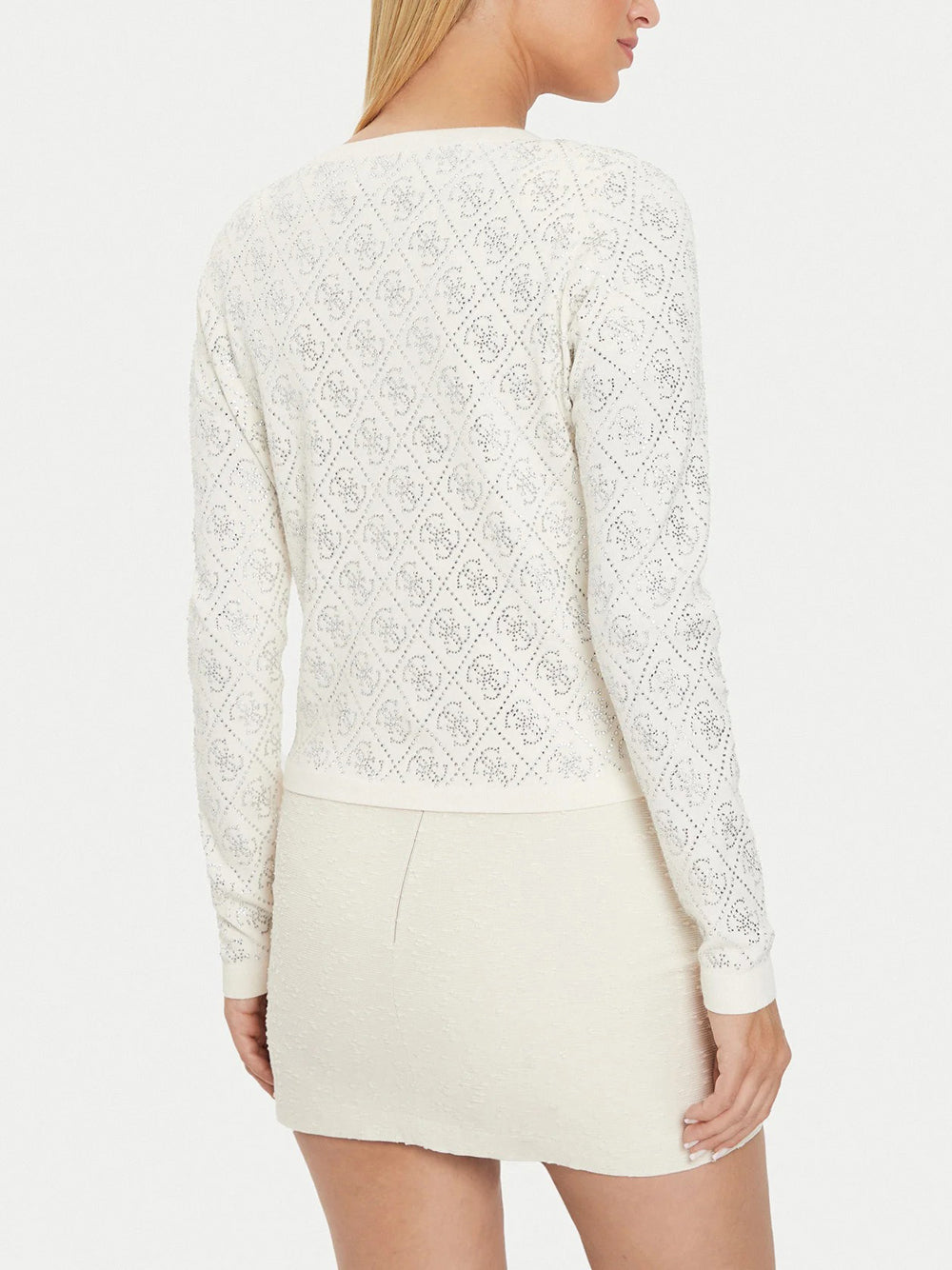 Cardigan Guess Paige 4G Stones da Donna - Bianco